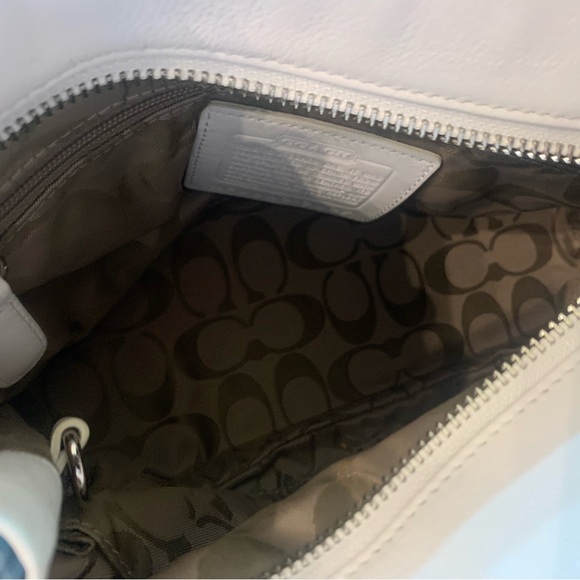 Coach Light Blue Suede Tote with White Leather Trim with Dust Cover - Picture 7 of 8